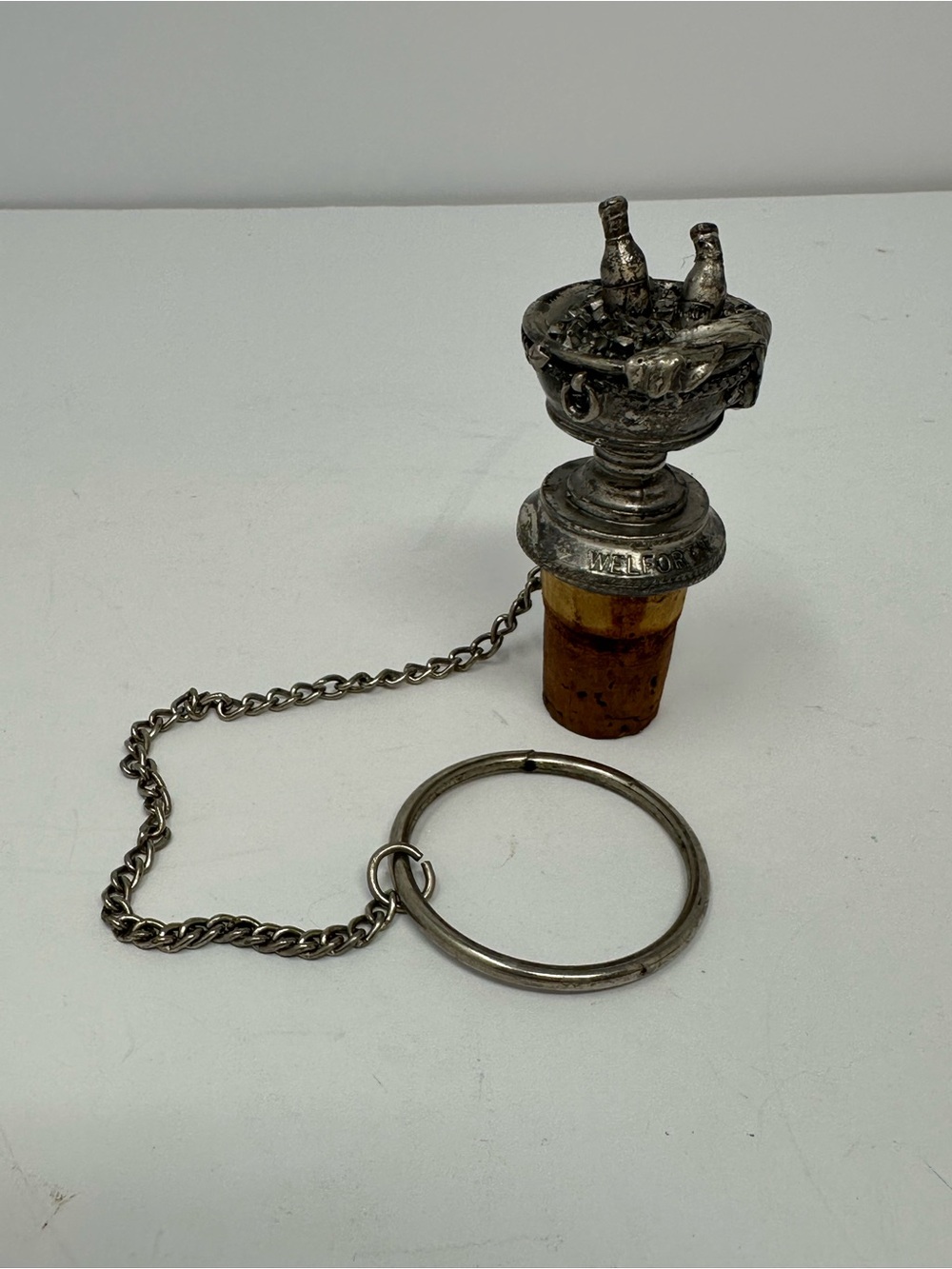 Vintage Welforth Pewter Cork Bottle Stopper Wine Bottles in Ice Bucket A1